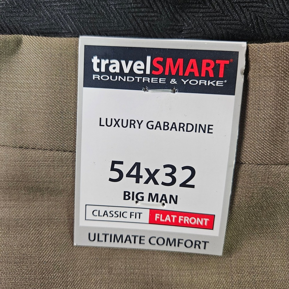 Roundtree & Yorke TravelSmart Mens 54x32 Khaki Brown Luxury Gabardine Pants NEW